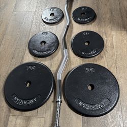 NEW Standard Curl Bar with Weight Plates 25s, 10s and 5s. (Total: 95 lbs)