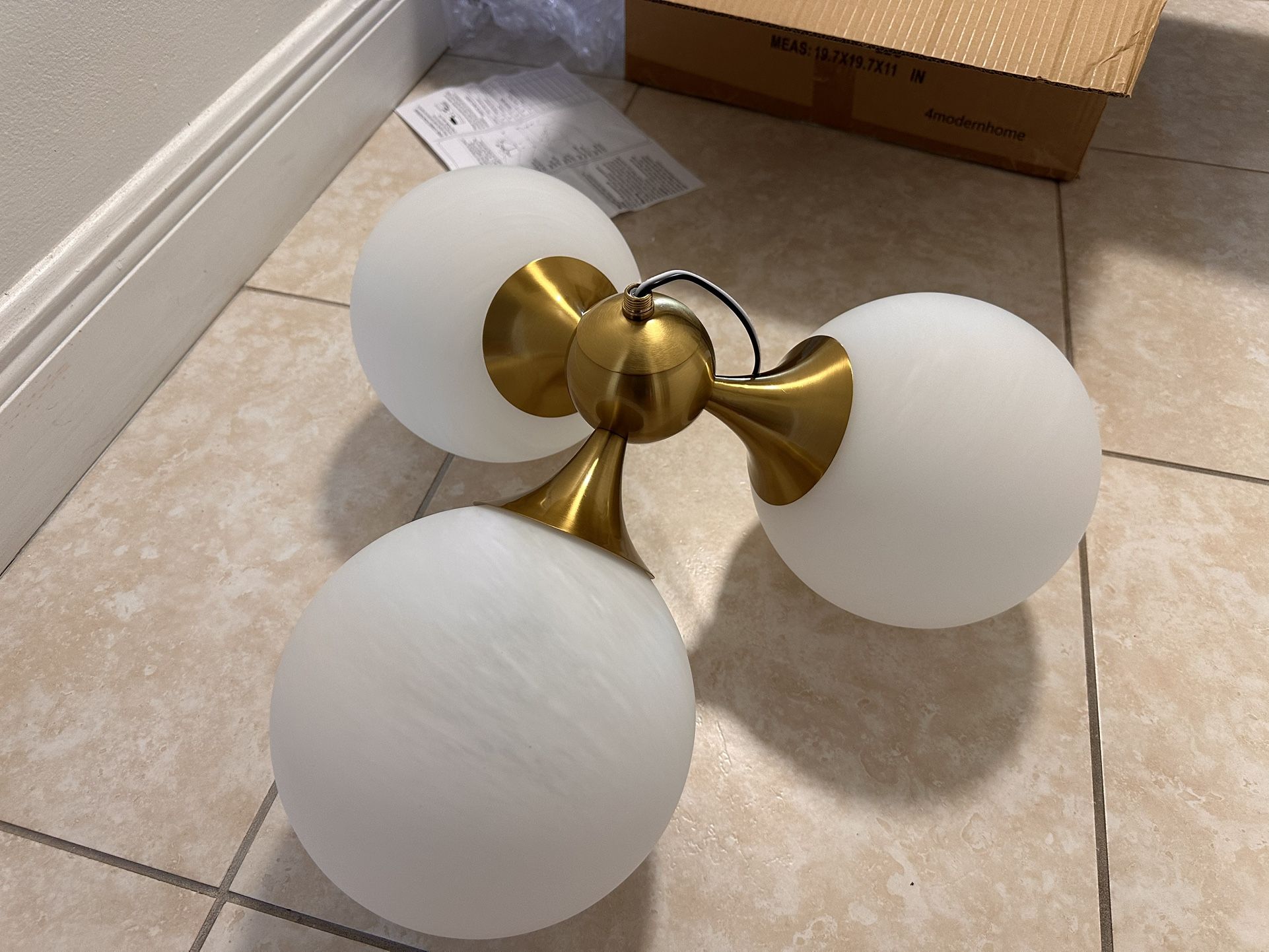 18 Inche Wide 3-light Triple Globle Semi-flush Mount Lamp White Strie Glass Shade