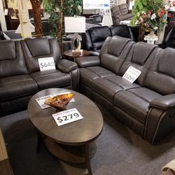 Brand New Gray/Brown/Black Leather Manual Reclining Sofa + Loveseat 2PCs Set
