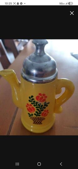 Vintage Yellow Ceramic Teapot with Metal Lid