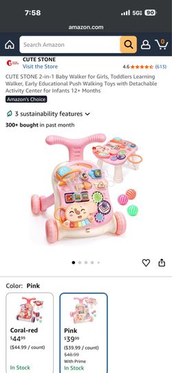 CUTE STONE 2-in-1 Baby Walker for Girls