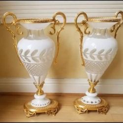 Italian Handcut Crystal Set Of 2 Vase