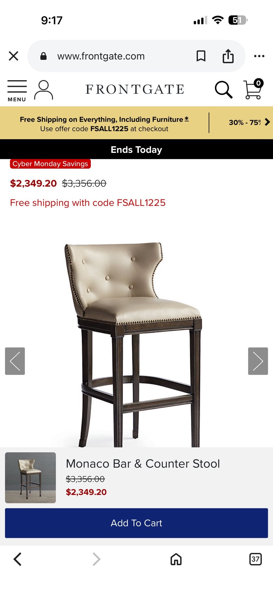 Four Frontgate Monaco Leather Bar Stools