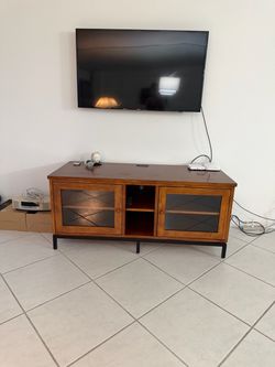 Wood TV Stand with Glass Doors