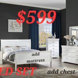 QUEEN BED FRAME DRESSER MIRROR AND NIGHTSTAND ADD MATTRESS $199 EASY CREDIT APPROVAL