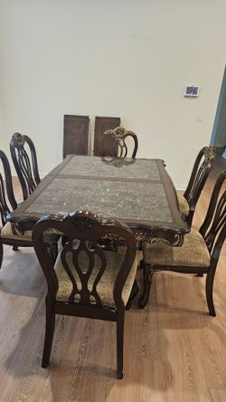Dark wood Marble top Dining Table and chair set