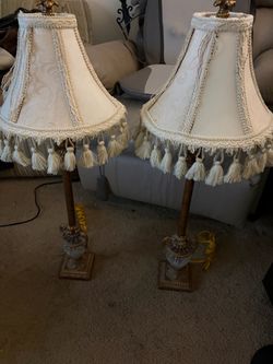 Pair of Victorian-Style Table Lamps with Tassel Shades