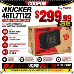 Kicker Shallow Truck Subwoofer 12" Dual Voice Coil Bass Speaker L7 Solo-Baric L7T12 1200 Watts Sealed Box TL7T12 46TL7T122 🚨 No Credit Needed 🚨