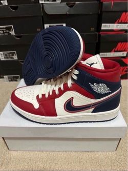 Nike Air Jordan 1 Mid Gym Red Sail White Blue DQ7648-600 Womens Size 10.5/ 9 Mens Brand New