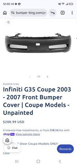 Infiniti G35 Coupe Front Bumper Cover Unpainted