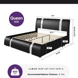 Platform Bed Frame With Iron Pieces Decor And Adjustable Headboard