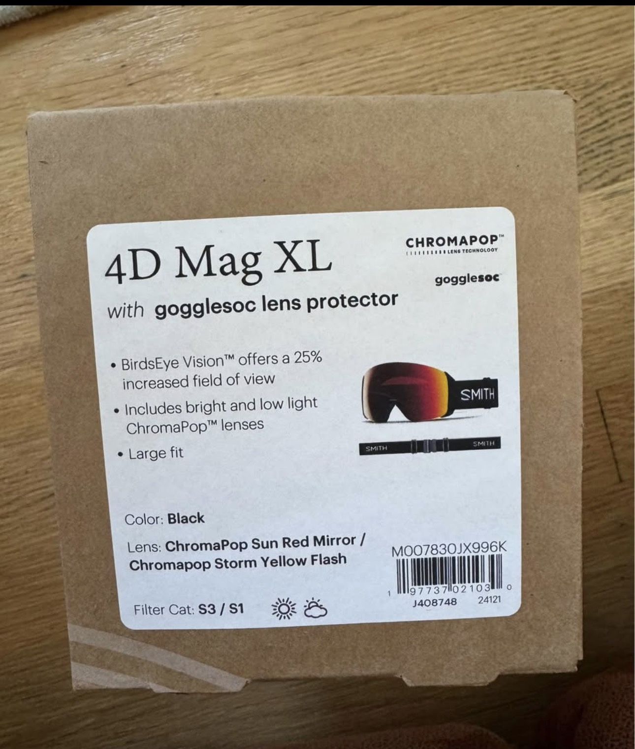 Smith Snow Goggles 4D Mag XL Black Frame, ChromaPop Sun Red Mirror Lens NEW