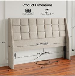 Ergonomic Upholstered Queen Headboard wtih Charging Station Beige