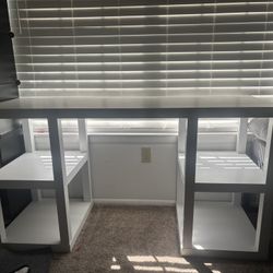 White Desk with Built-In Shelves