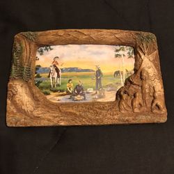 1941 L.H. Dude Larson 1 Cent Post Card w/ Ceramic Native American Frame