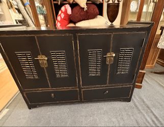 Oriental Black Lacquer Console Cabinet