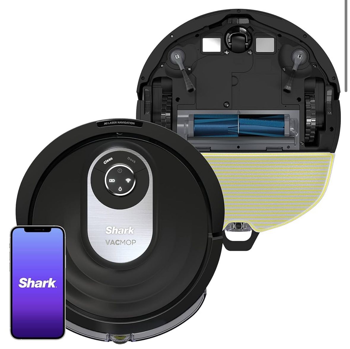Shark AI Robot Vacuum & Mop with Self-Cleaning Brushroll for Floors, Carpet Black/Silver (RV2001WD) With LiDAR Navigation