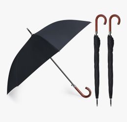 Silkfly 48 Inch Auto Open Umbrella Large Wooden J Stick Handle Vintage Windproof 