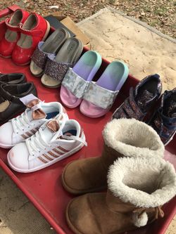 Size 10 girls shoes (Pink Adidas can be fixed with some shoe polish)