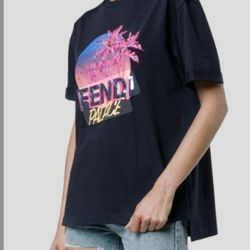 Fendi Woman's Navy Sequin Graphic T-Shirt