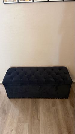 Large Black Tufted Storage Ottoman Bench