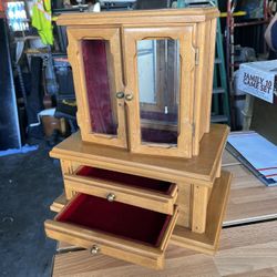 Vintage Solid Wood Glass Door Jewelry/Curio Cabinet w/ Drawers