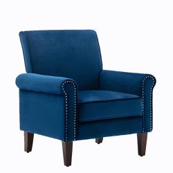 New In Box Modern Fort Accent Navy Blue Bedroom Chair Velvet Upholstered Armchair 