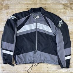 Alpinestars Sz XL Motorcycle Jacket Black Grey White Full Zip Side Logo Spellout