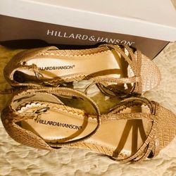 TAN WEDGE HEEL HILLARD AND HANSON SANDALS SIZE 8 New without tags