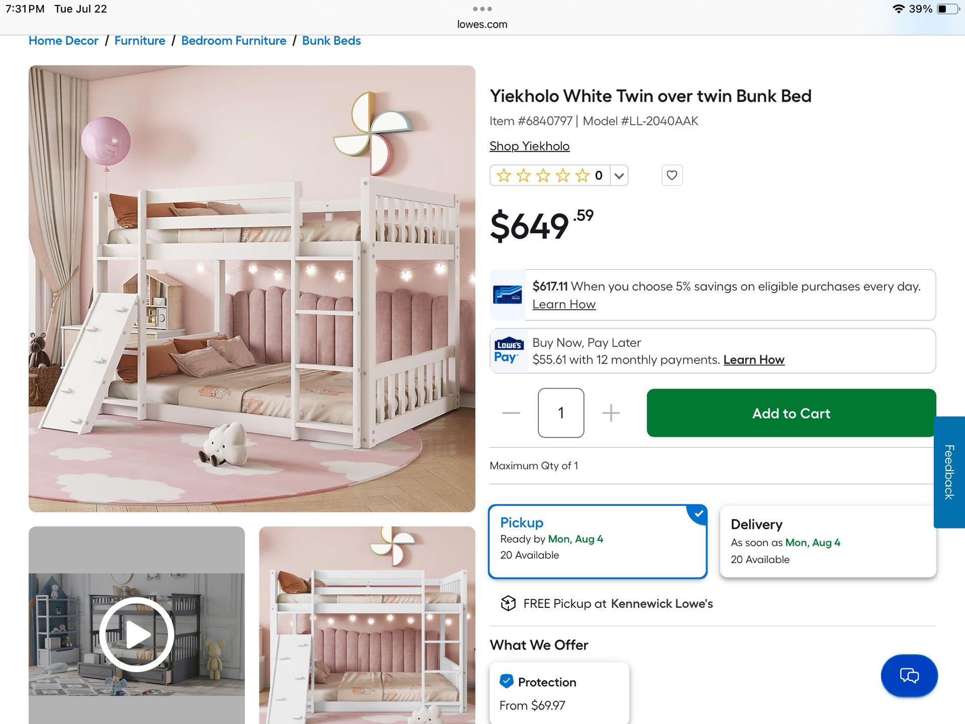 Yiekholo White Twin over twin Bunk Bed With Slide