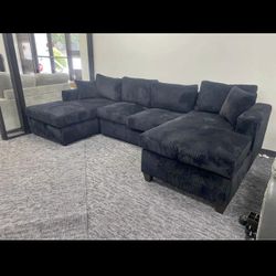 Brand New Black U-Shaped Corduroy Sectional Sofa – Free Delivery – $800
