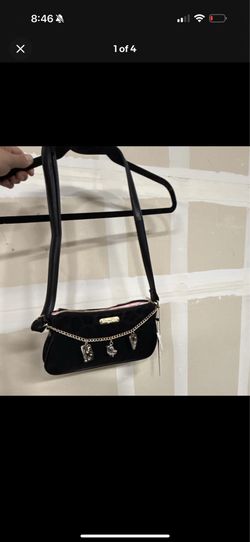 Baby Phat Black Leopard Small Shoulder Bag Zip Gold Hardware Charm Chain Pink