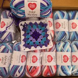Red heart yarn - all in one granny square yarn bundle