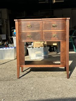 Vintage Wood Console Table with Brass Drawer Pulls