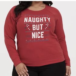 Torrid Naughty but Nice Red Christmas Sweatshirt Size 1