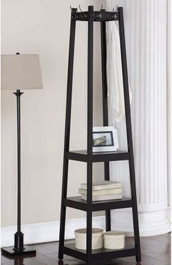 8 Hooks Coat Hat Rack Hanger Wooden Black Finish