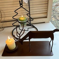 Rustic Metal Candle Holders, Ornament Display Hanger & Vintage Spring Christmas Tree