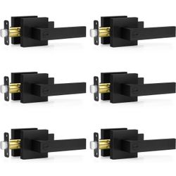 6 Pack Matte Black Door Handles, Keyless Interior Door Knobs, Privacy Door Lever 