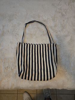 Black and White Striped Canvas Tote Bag