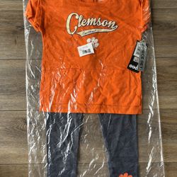 New! Clemson Tigers Girls Preschool Stadium T-Shirt & Leggings Set Size 5-6