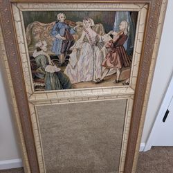 Antique French Art Nouveau Tapestry Mirror