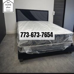 Brand New Queen Bed Frame With Mattress & Boxspring 🚨 For ONLY $349 🚨 Ready For Delivery Today🚛