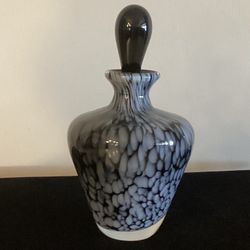 Blown Glass, Black And White Perfume Bottle W/Stopper
