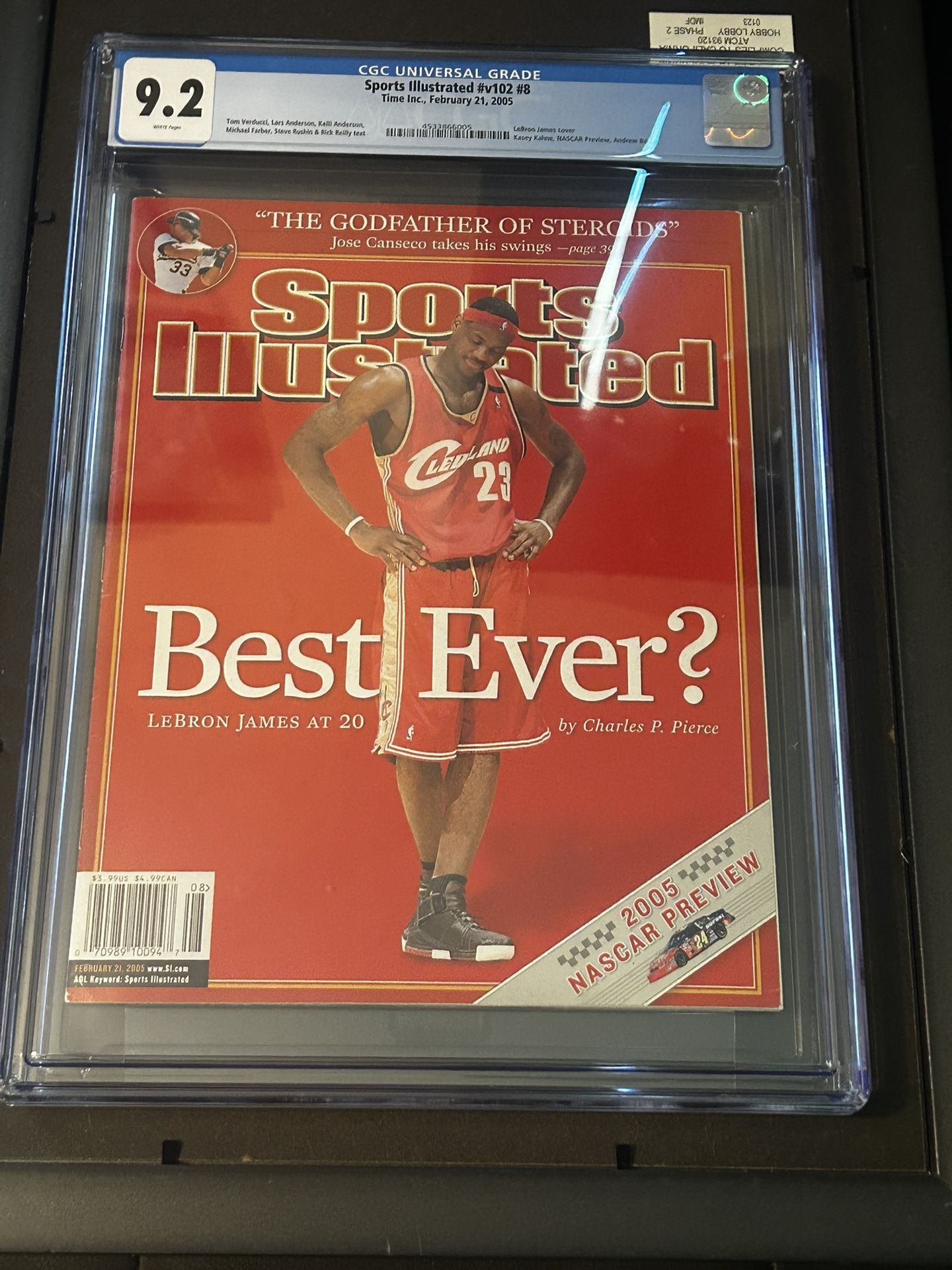 Sports Illustrated #v102#8. Best Ever? Lebron cover 2/21/2005. CGC 9.2 Newsstand