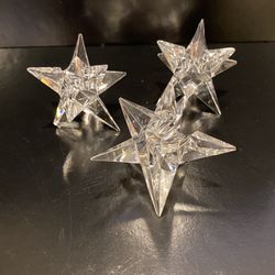 Set of 3 Rosenthal Crystal Star Candlestick 9 Point 4.5” Candle Holders
