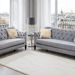 Brand New Super Plush Grey Sofa & Loveseat (Pillows Included)