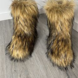 Brown Vegan Fur Boots Sizes 6-12