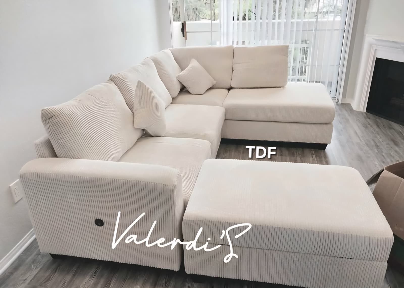 Corduroy Sectional Sofa with storage ottoman