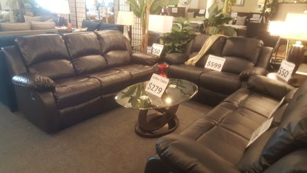 Brand new black or brown leather reclining sofa + loveseat 2PCs set
