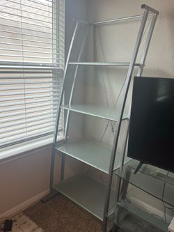 Contemporary Metal shelving with tempered frosted glass